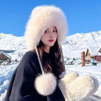 Gamtos Fox Plaukų Moterų Žiemos Skrybėlę Mados Baita Stiliaus tikro Kailio Sutirštės Megzti Aukštos Kokybės Šiltą Kepurę Lauko Slidinėjimo Kepurę