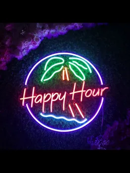 Neoninis Ženklas, Happy Hour Stiklinis Vamzdelis Alaus Lempos šviesos reklamuoti custom DESIGN Poveikio Pritraukti šviesos Patalpų Apšvietimas, Šviesos, Pasirašyti Sienos