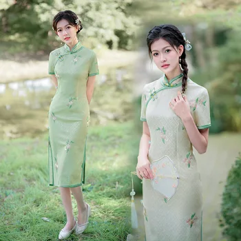 Seksualus Vidutinio Cheongsam 2023 Vasaros Temperamentas High-end Šviežių Jaunų Mergaičių, Nėriniai Pagerinti Kinų Stiliaus Suknelė Qipao Moterims
