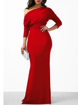 2023 Vasaros Suknelės Moterims Nuožulnios Pečių Ilgio Rankovėmis Plisuotos vakarinę Suknelę Vestidos De Mujer Elegantiškas Maxi Skraiste Moteris