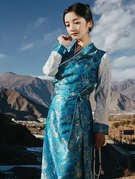 Kinijos Tibeto Tradicinis Moterų Tautinių Drabužių Pavasario Ilga Suknelė Raudona Skraiste Bora Vestuvių Naujas
