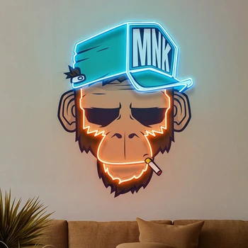 Beždžionė Rūkymas Led Neonas Pasirašyti Mielas Anime Akrilo Kūrinys Užsakymą Neono Šviesų Kambarį Miegamojo Sienos Kabo Dekoro Naktį Žibintai Lempa