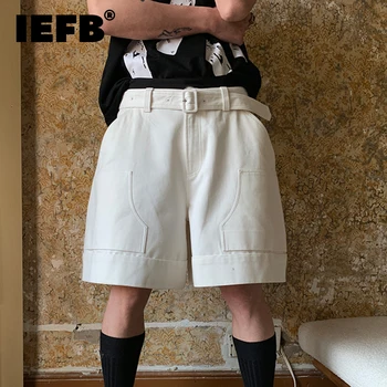 IEFB Vyrų Atsitiktinis Palaidų Pločio Kojų Šortai Ateina Su Diržo vientisos Spalvos Krovinių Trumpas Kelnes Vasaros Vyrų Mados Banga Streetwear 9C923