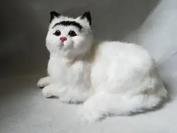 modeliavimo katė 30x16cm sunku modelio polietileno&kailiai balta katė, su juoda galva,rankdarbiai namų puošimui Kalėdų dovana e0888