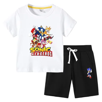 vaikiški marškinėliai vasaros nauja vaikų drabužių Sonic korėjos versija medvilnės vaikų trumparankoviai kelnes dviejų dalių kostiumas
