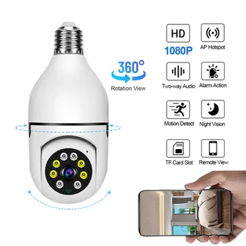 Lemputės Kamera, Naktinio Matymo Belaidžio Wifi Kamera Smart Security Kameros 1080P Pasukti 360 Wifi IP PTZ Lauko Kamera
