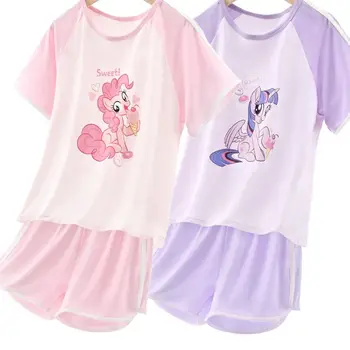 Mano Mažai Pony Animacinių filmų Twilight Sparkle Pinkie Pie Merginos Modalinio pluošto Pižama, Vaikų Vasaros Plonas Skirsnio Ledo Šilko Homewear Rinkinys