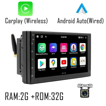 7 Colių Automobilio Radijo Carplay Android Auto, 2+32G Android 10.1 2Din GPS daugialypės terpės Grotuvas, Bluetooth, FM, Kamera, Veidrodis Nuorodą