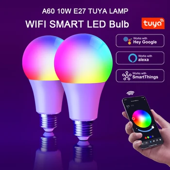 RGB Tuya Lemputė Smart Wifi, E27 E14 GU10 LED 110V, 220V APP Kontrolės Led Lempa Veikia Su 