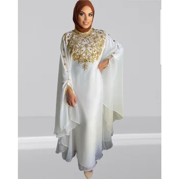 Balta Royal Dubajus Kaftan Abaja Afrikos Zawalcowany Arabų Šalis Gėlių Abaja Suknelė Europos ir Amerikos Mados Tendencijos