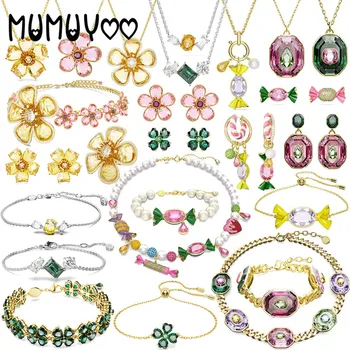 2023 Gėlių Nauja Tendencija Fine Jewelry Nustatyti, Žavesio Chroma Austrijos Kristalų Mados Moterų SW Karoliai Auskarus, Žiedą, Apyrankę Su Logo