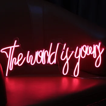 LED Neon Light Laišką Pasirašyti, Kad pasaulis yra tavo Dekoratyvinis Atostogų Vestuves Baras, Parduotuvė, Miegamasis Kambarys Langą Žodžiai Dekoras