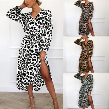 Leopard V-kaklo Suknelė 2023 Pavasario vasaros suknelė Naują Moterų Seksualus Mados Temperamentas Aukšto Juosmens Nėriniai Moterų Suknelė streetwear