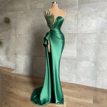 Žalia Prabangus Elegantiškas Prom Dresses Stebėjimo Rankovių Duobute Aukštos Padalinta Moterų Vakare Inscenizacija Chalatai, Plius Dydis Užsakymą