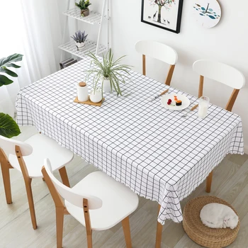 Paprastas stilius poliesteris naftos audinys atsparus vandeniui pledas staltiesė juoda ir balta virtuvės stalo apdailos staltiesė restoranas