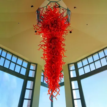 Pasakų Pakabukas Lempos Villa Dome Šviesos diodų (LED) Ranka Pūstinis Stiklas Ilgai Liustra Raudona Spalva Viešbučio Fojė Laiptų Meno Apdaila