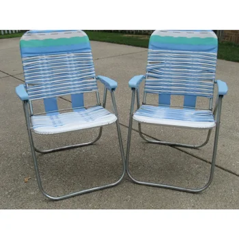 Pora Vintage Lankstymo Vejos Paplūdimio Kėdės Vinilo, PVC Vamzdžiai, Mėlyna Balta Žalia